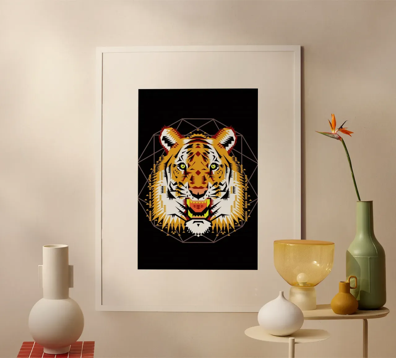 Geometric Tiger poster con telaio in plastica da Chobopop