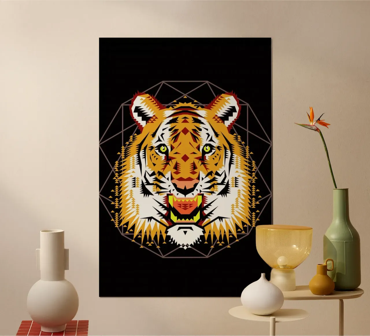 Geometric Tiger poster con telaio in plastica da Chobopop