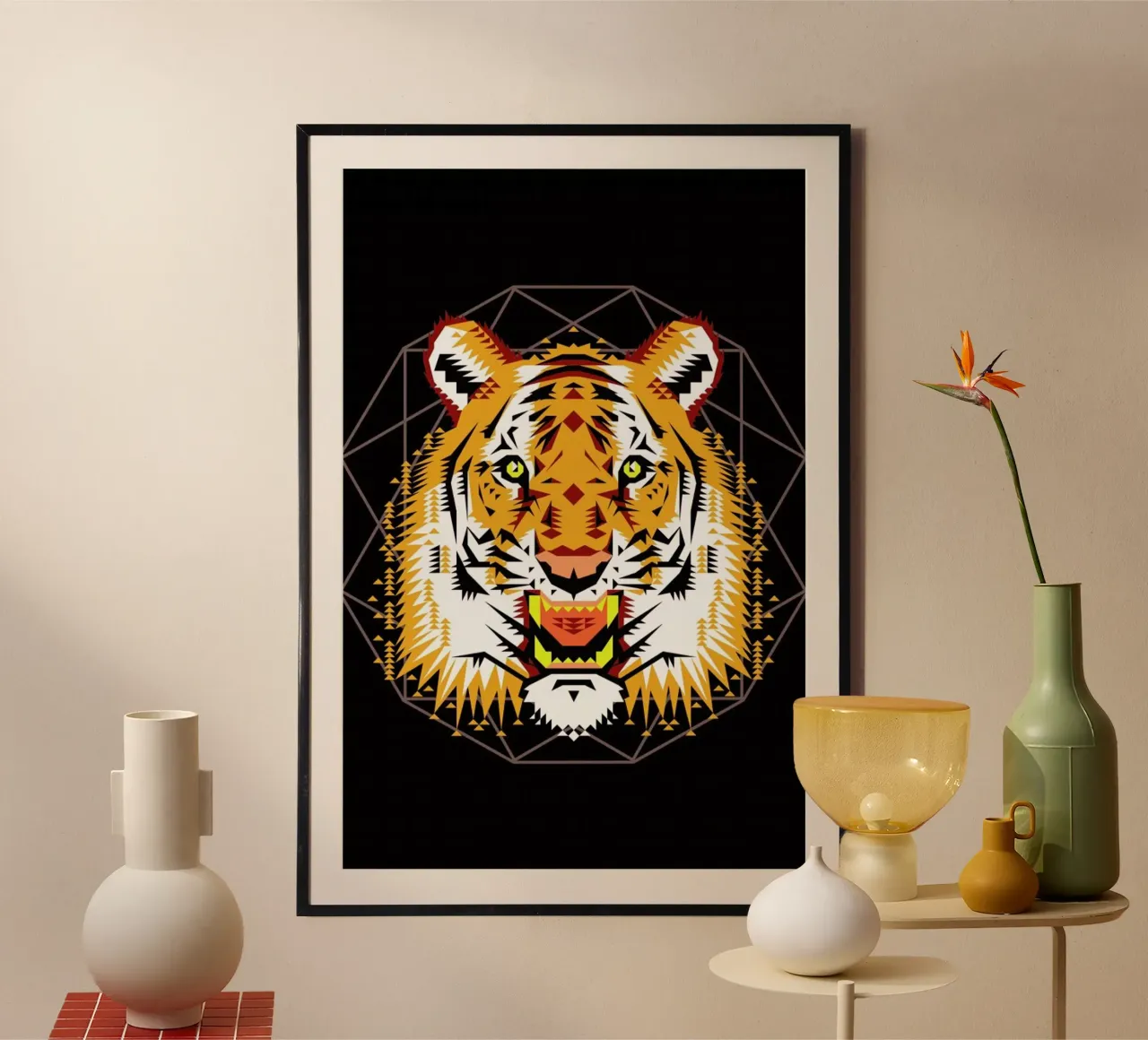 Geometric Tiger poster con telaio in plastica da Chobopop