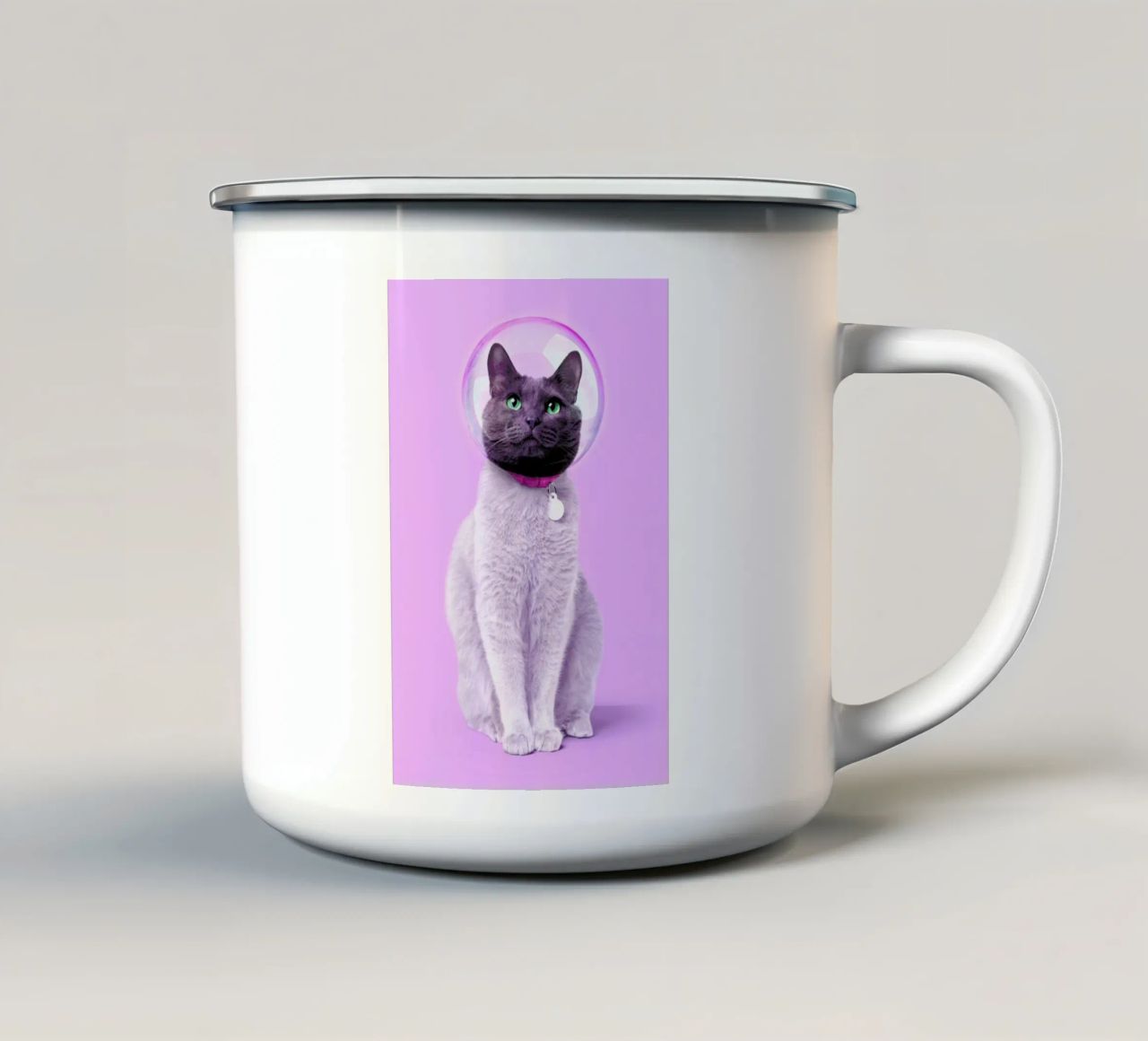 Space Cat tazza in smalto da Paul Fuentes Design