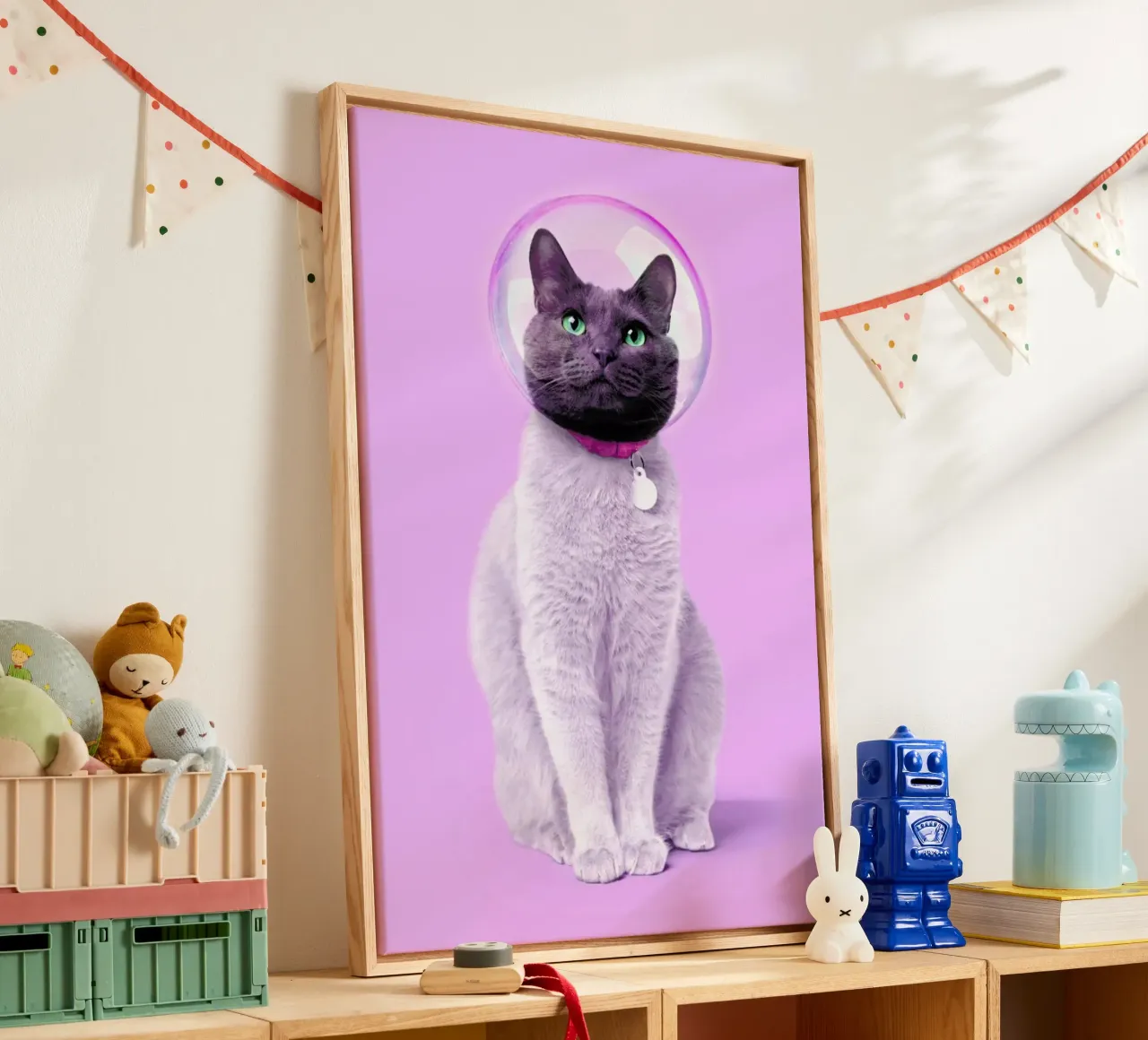 Space Cat canvas with Floater frame by Paul Fuentes Design