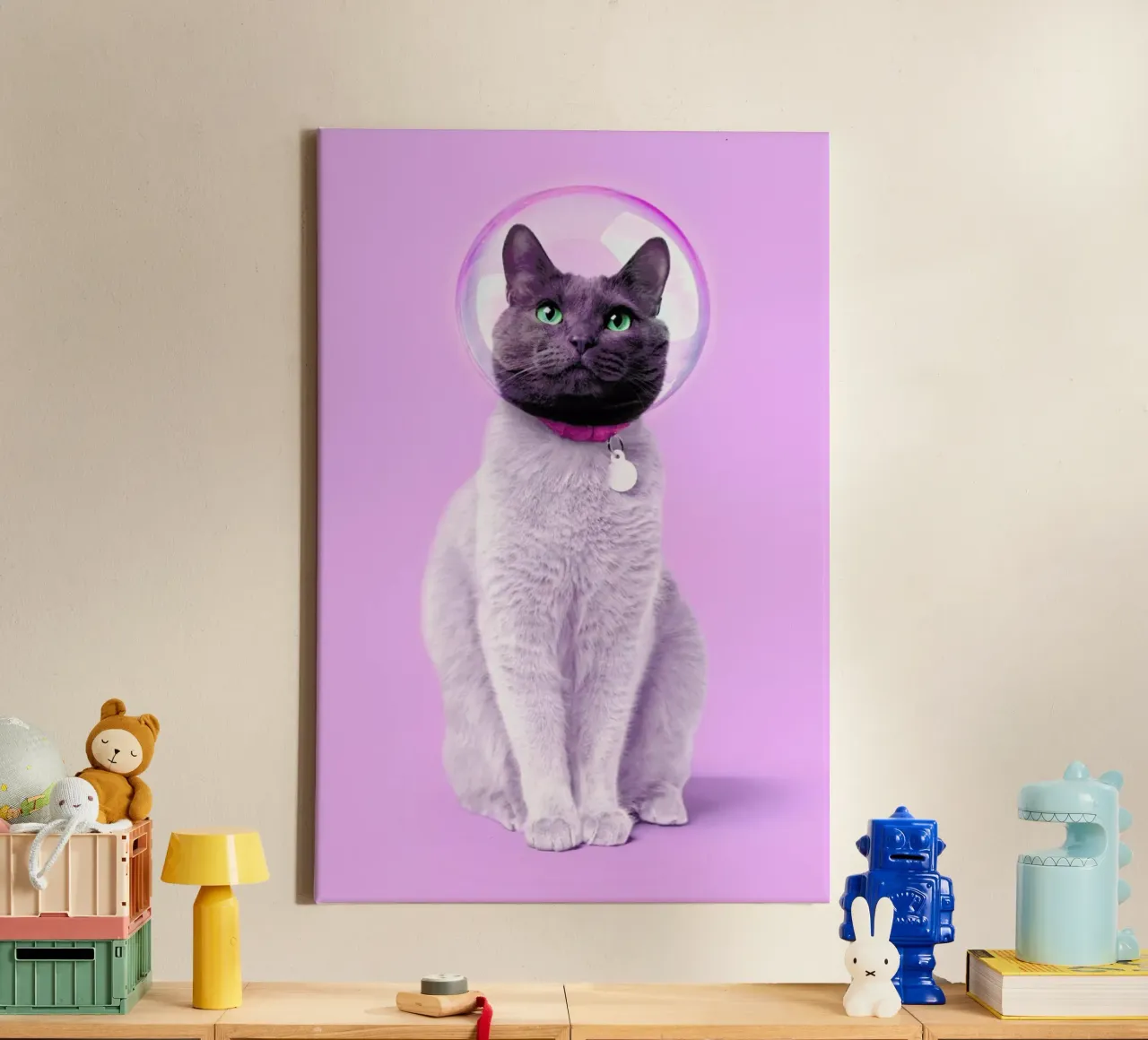 Space Cat canvas with Floater frame by Paul Fuentes Design
