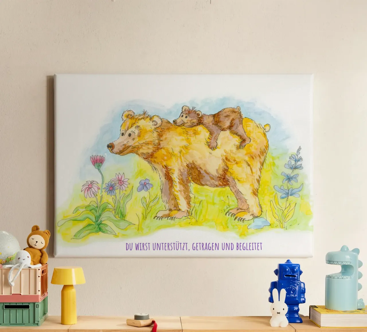 You are supported, carried and accompanied canvas with Floater frame by MutMalerin