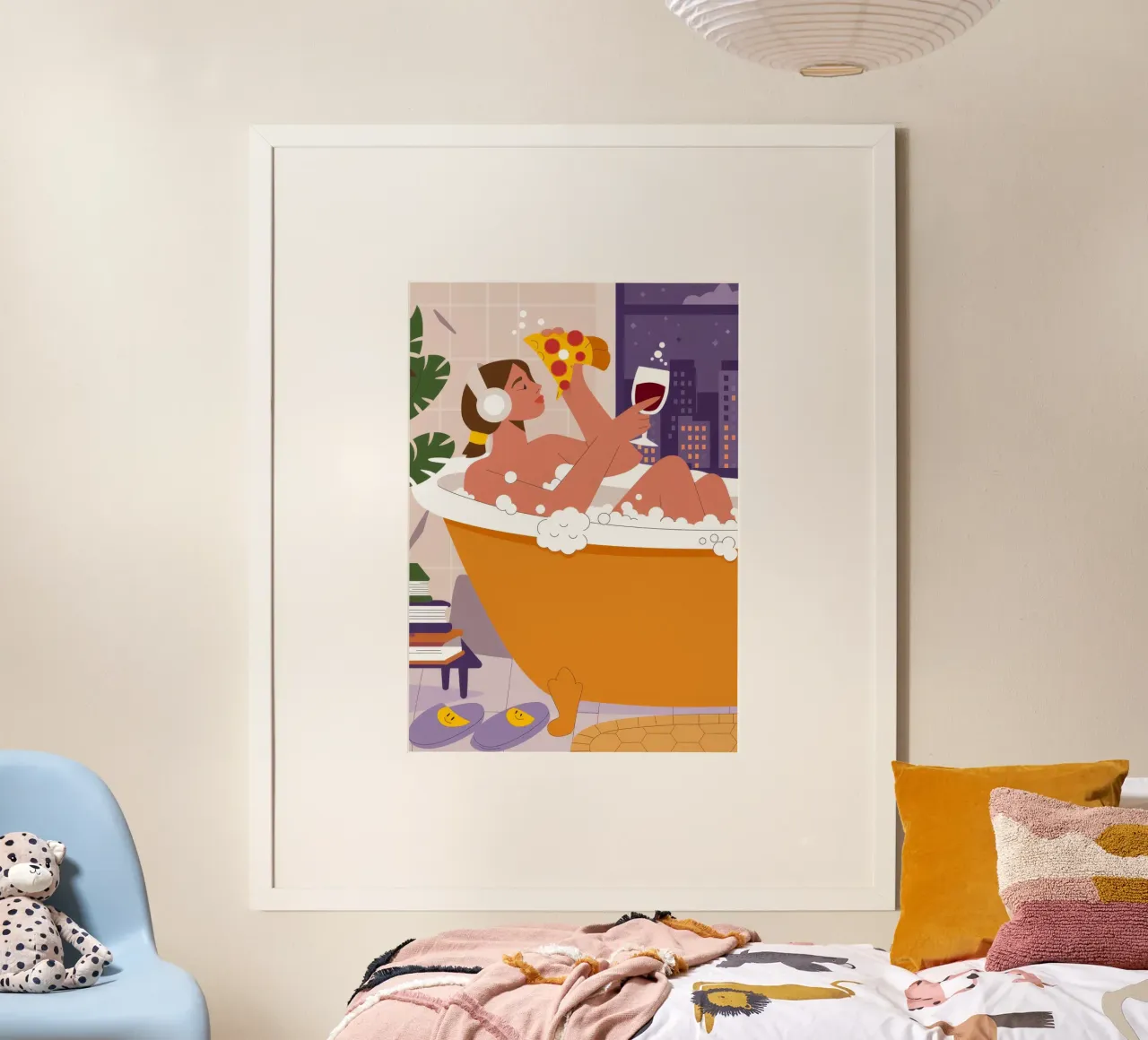 Bagno rilassante poster con telaio in legno da Emery Kate