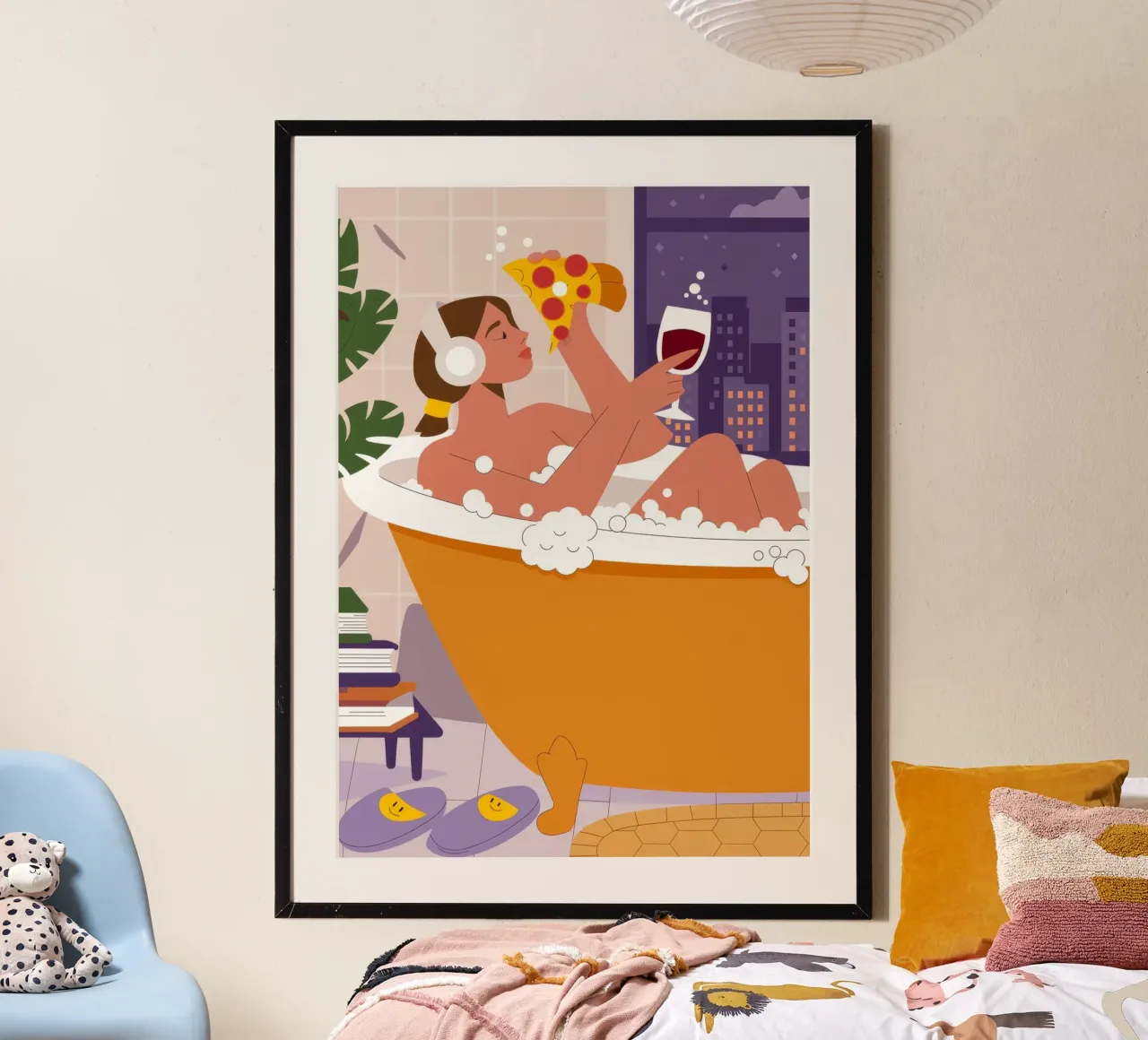Bagno rilassante poster con telaio in legno da Emery Kate
