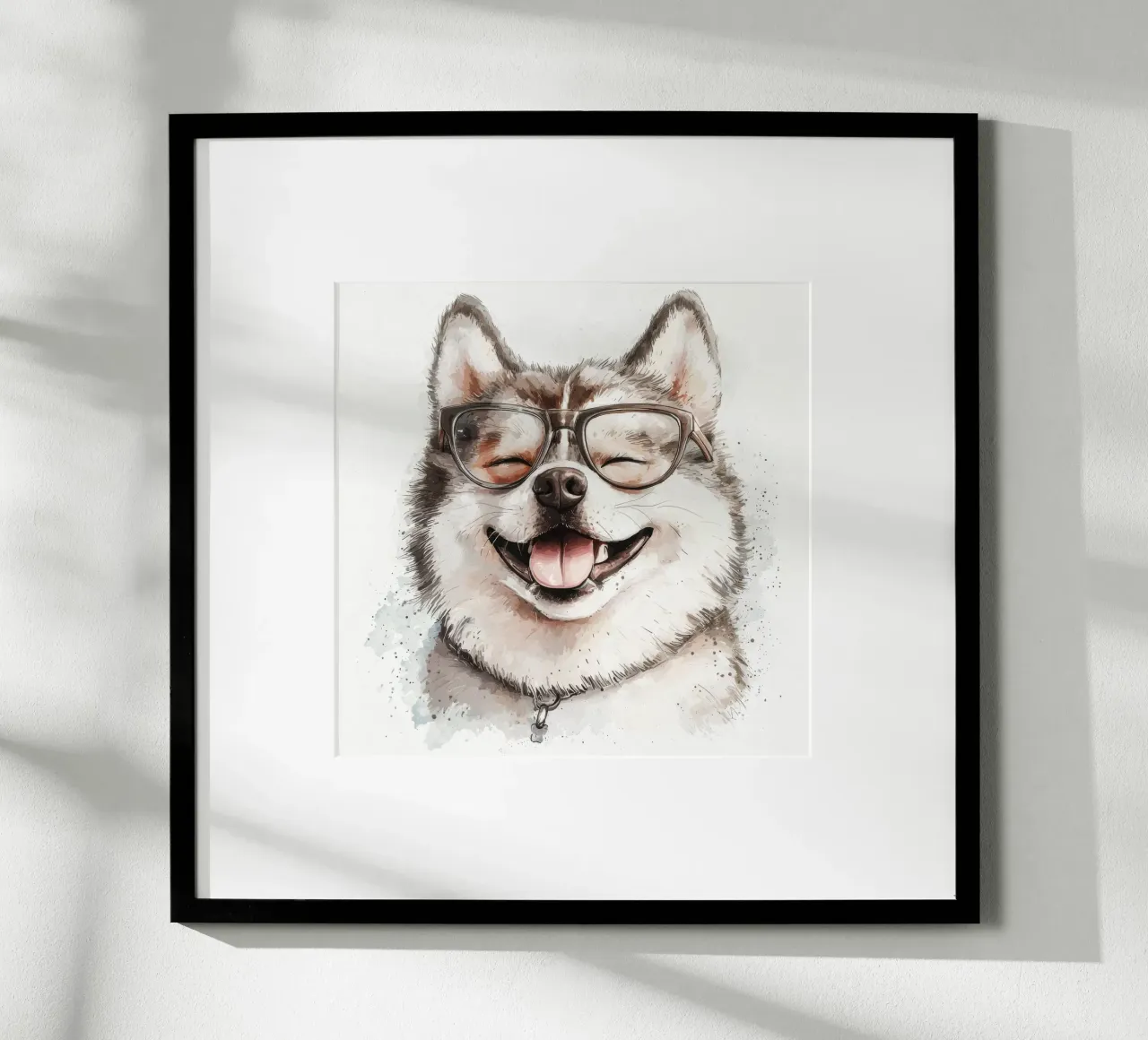 Divertente Akita con gli occhiali poster con telaio in alluminio da Funny Animals