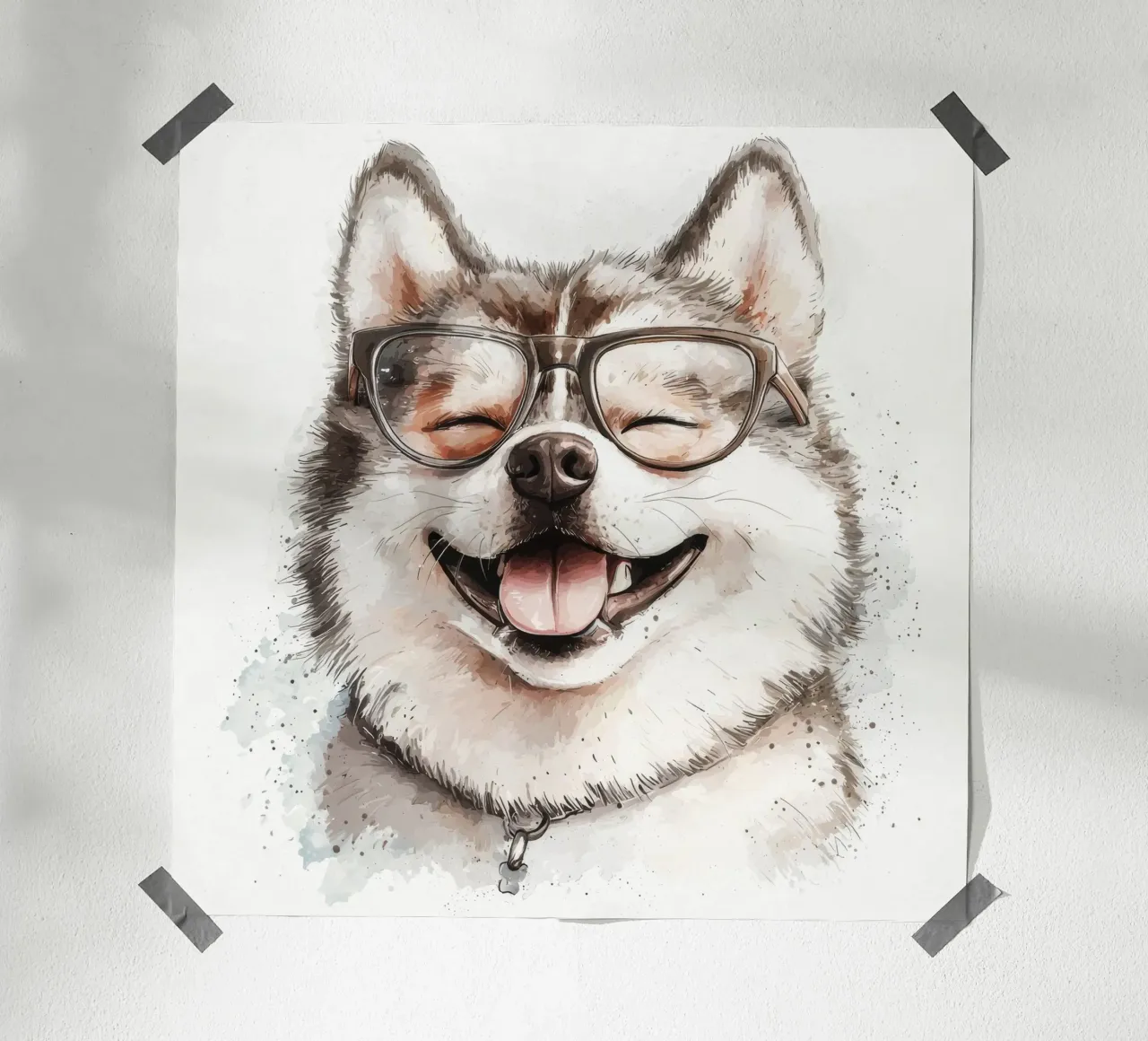 Divertente Akita con gli occhiali poster con telaio in alluminio da Funny Animals