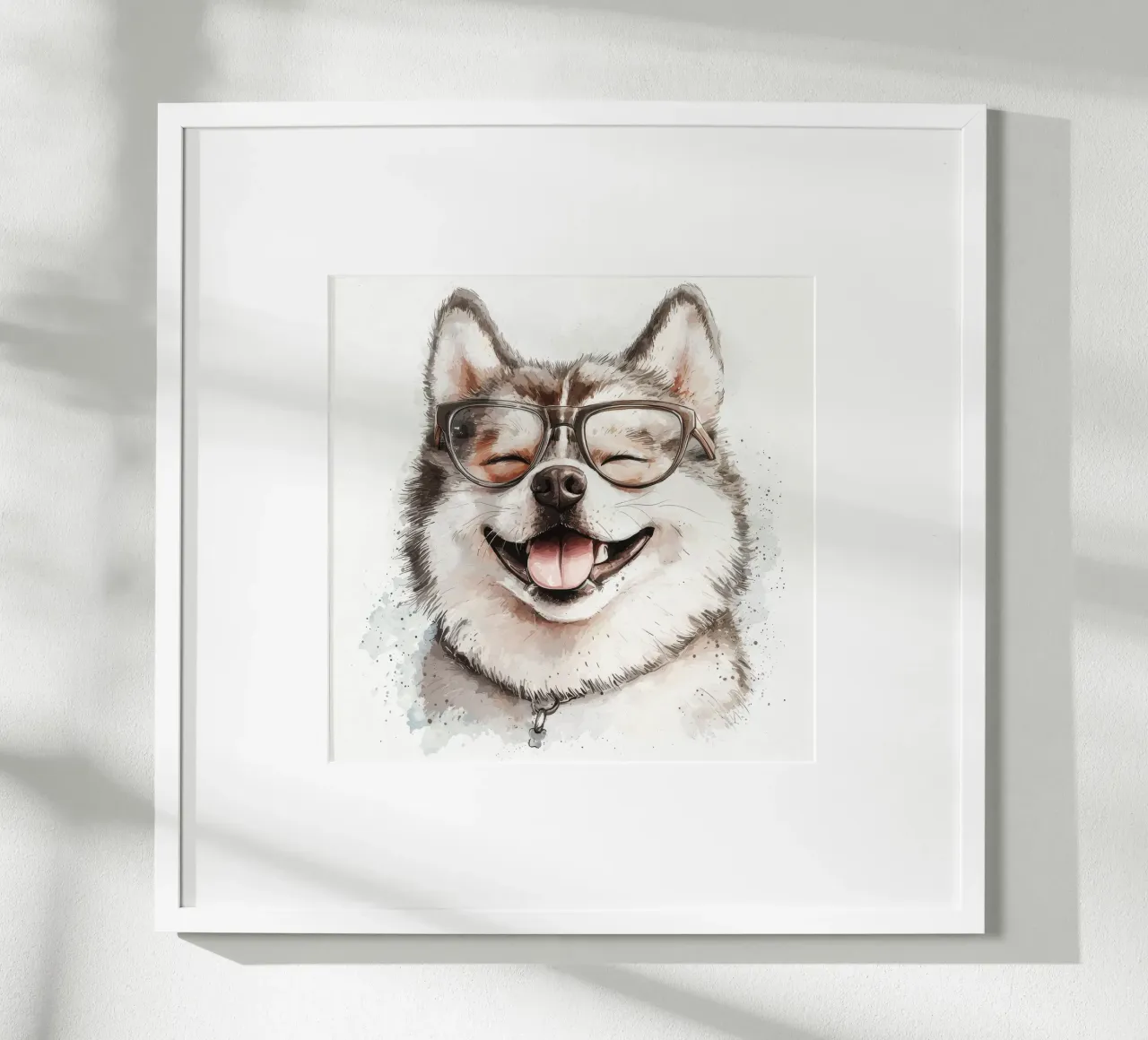 Divertente Akita con gli occhiali poster con telaio in alluminio da Funny Animals