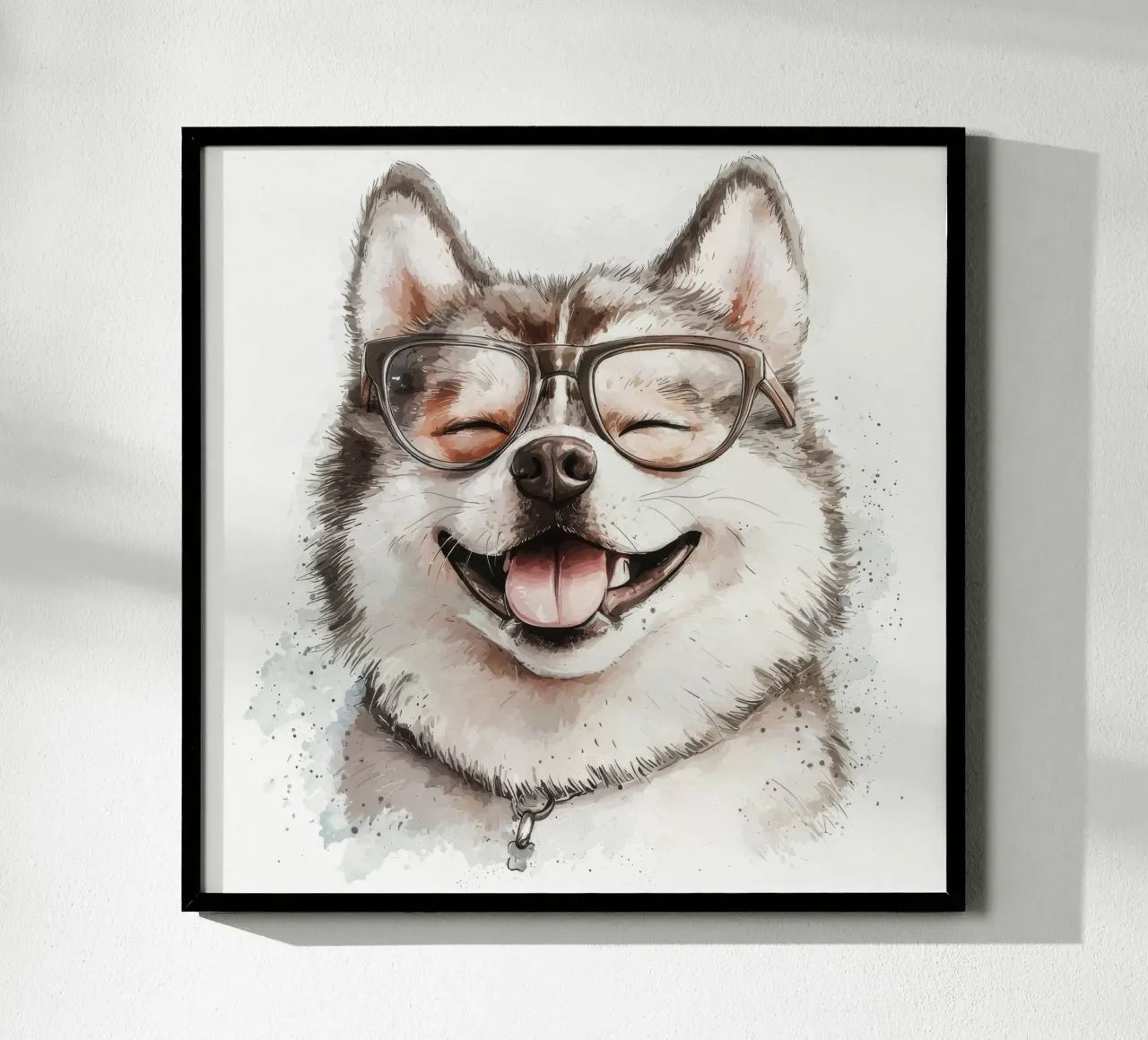 Divertente Akita con gli occhiali poster con telaio in alluminio da Funny Animals