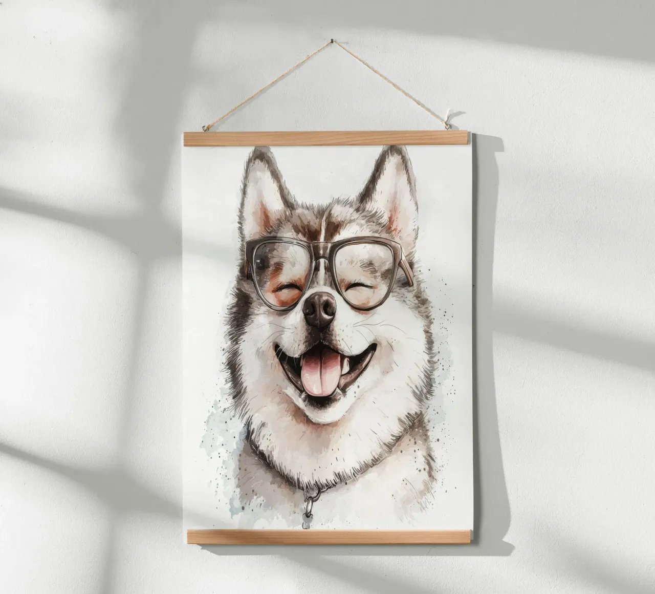 Divertente Akita con gli occhiali poster con telaio in alluminio da Funny Animals