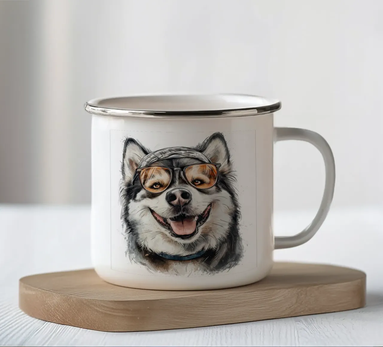 Divertente Alaskan Malamute con gli occhiali tazza in smalto da Funny Animals