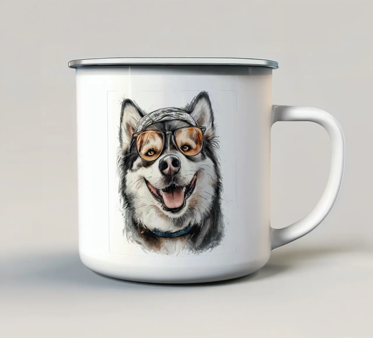 Divertente Alaskan Malamute con gli occhiali tazza in smalto da Funny Animals