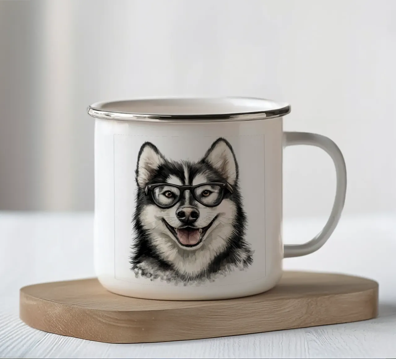 Divertente Alaskan Malamute con gli occhiali tazza in smalto da Funny Animals