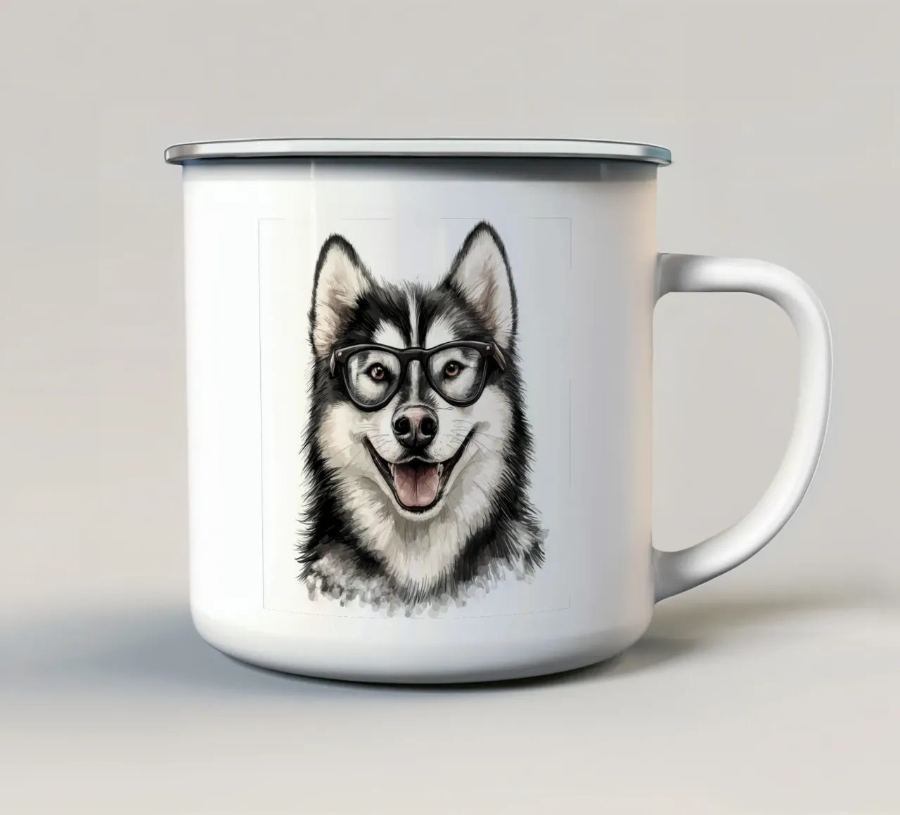 Divertente Alaskan Malamute con gli occhiali tazza in smalto da Funny Animals
