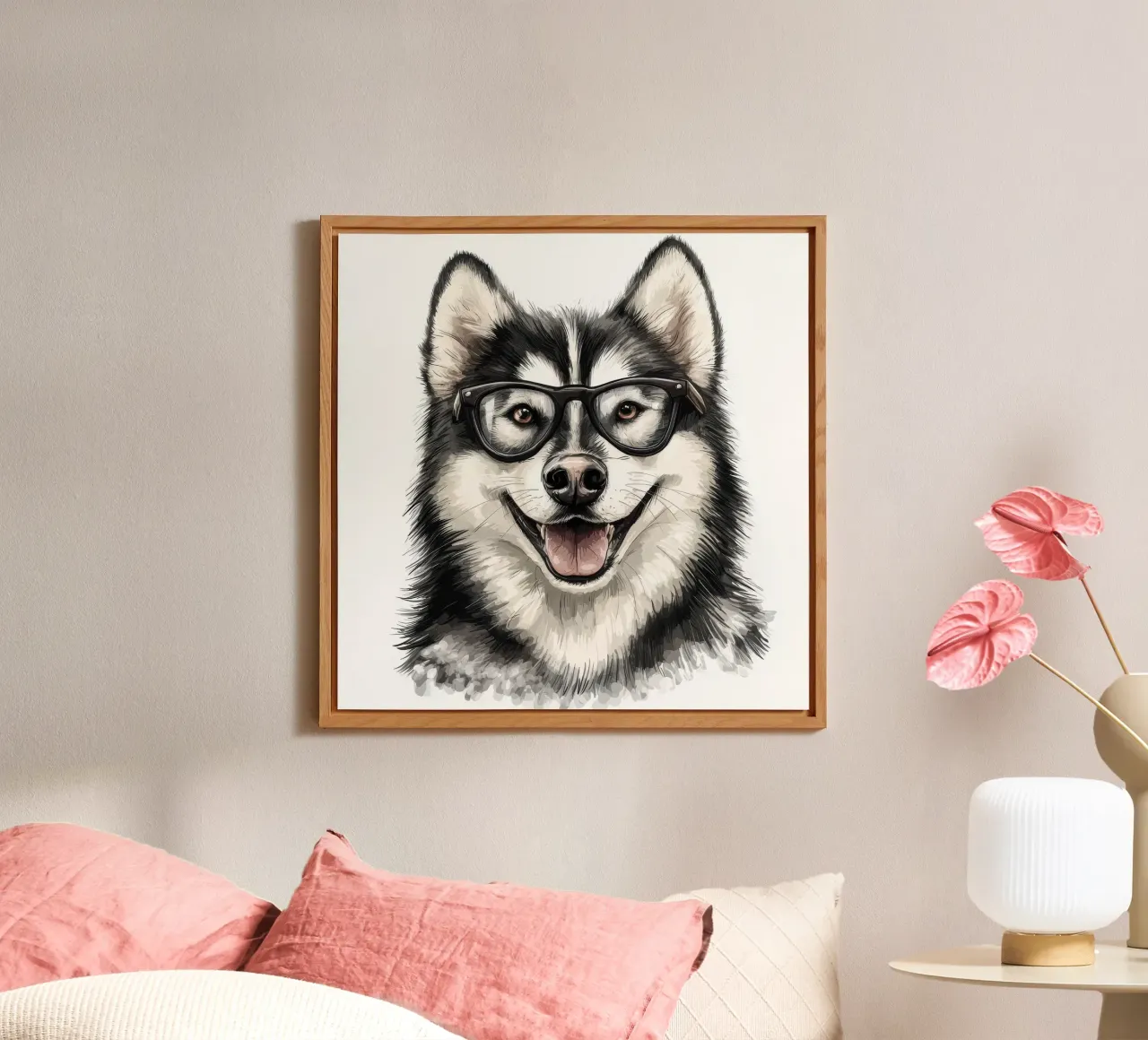 Divertido Alaskan Malamute con gafas placa de forex de Funny Animals