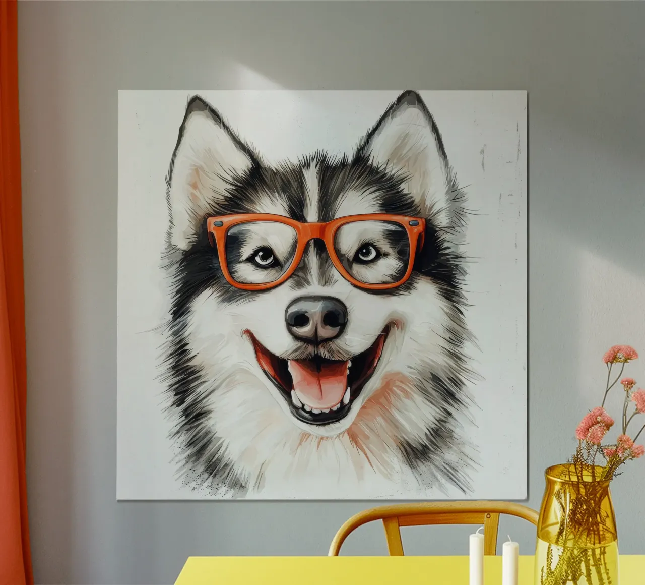 Divertente Alaskan Malamute con gli occhiali poster con telaio in legno da Funny Animals