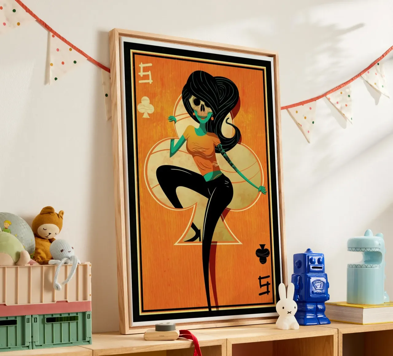 5 of Clubs canvas met Baklijst van Victor Beuren