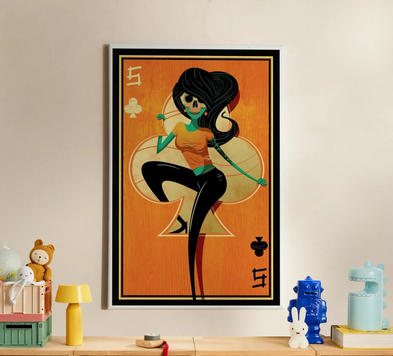 5 of Clubs canvas met Baklijst van Victor Beuren