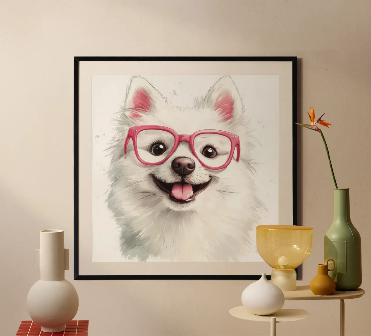 Grappige Amerikaanse eskimo met bril hahnemühle van Funny Animals