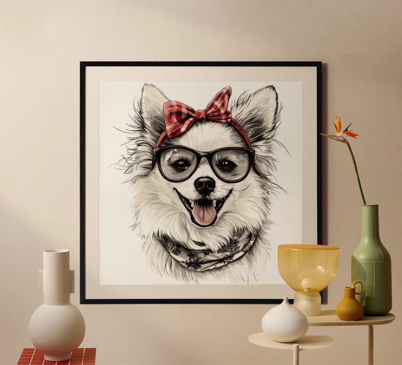 Divertente Eschimese americano con gli occhiali poster con telaio in legno da Funny Animals