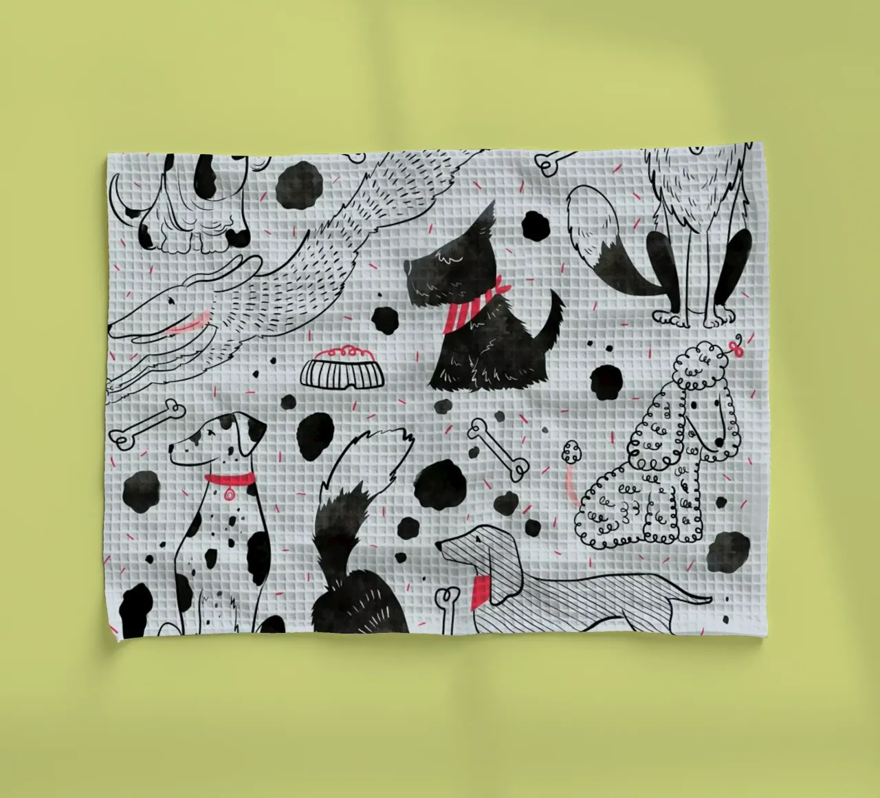 Dogs tea towel by Moira Scicluna Zahra