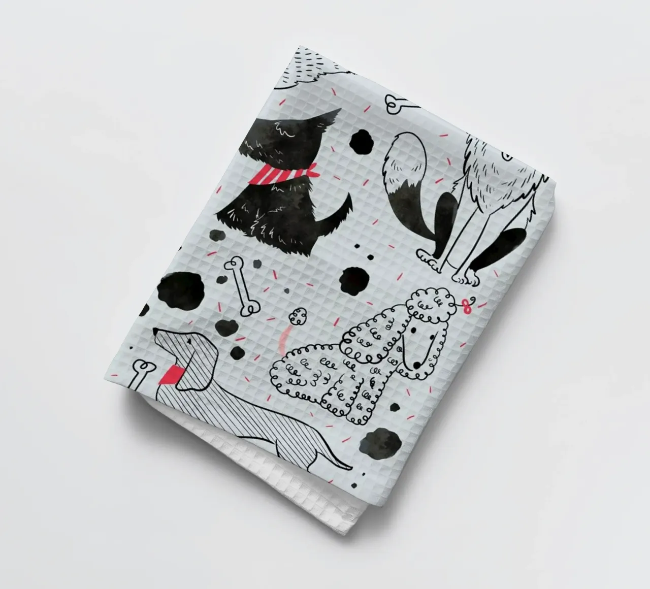 Dogs tea towel by Moira Scicluna Zahra