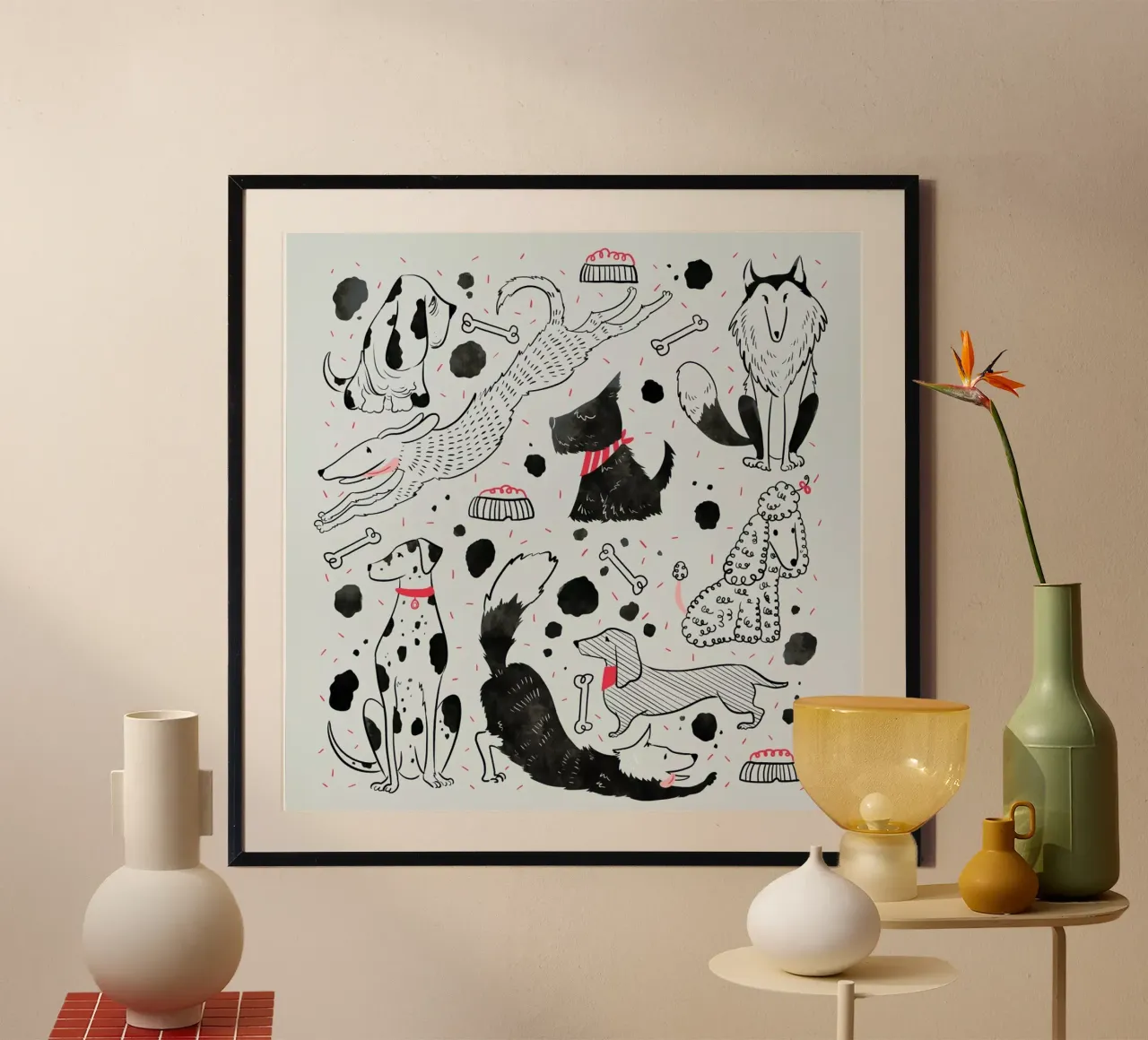 Dogs poster con telaio in plastica da Moira Scicluna Zahra