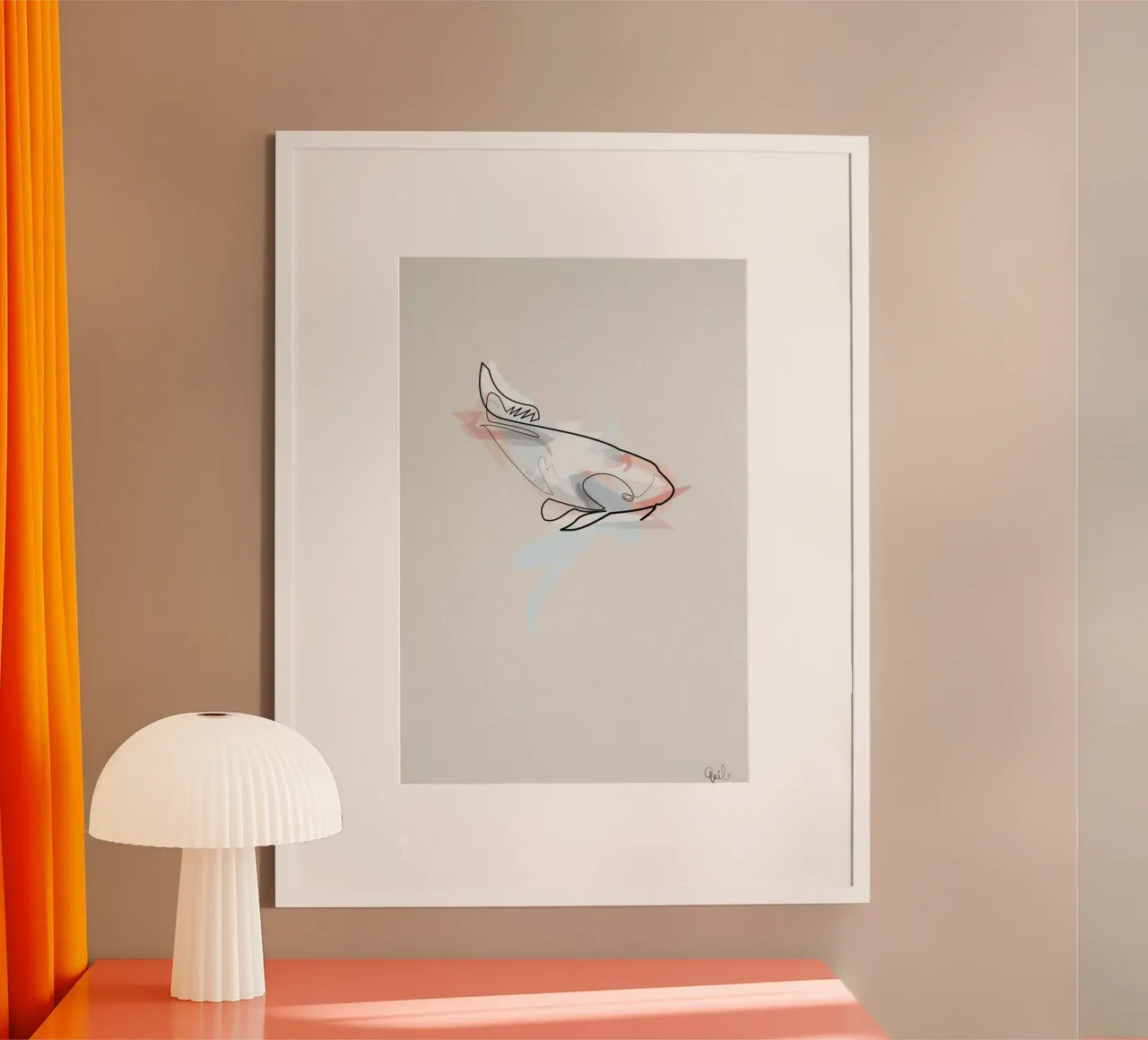 One Line Koi Fish poster con telaio in legno da Quibe