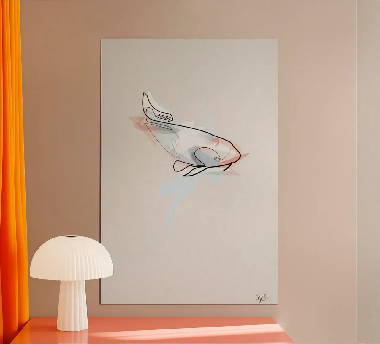 One Line Koi Fish poster con telaio in legno da Quibe