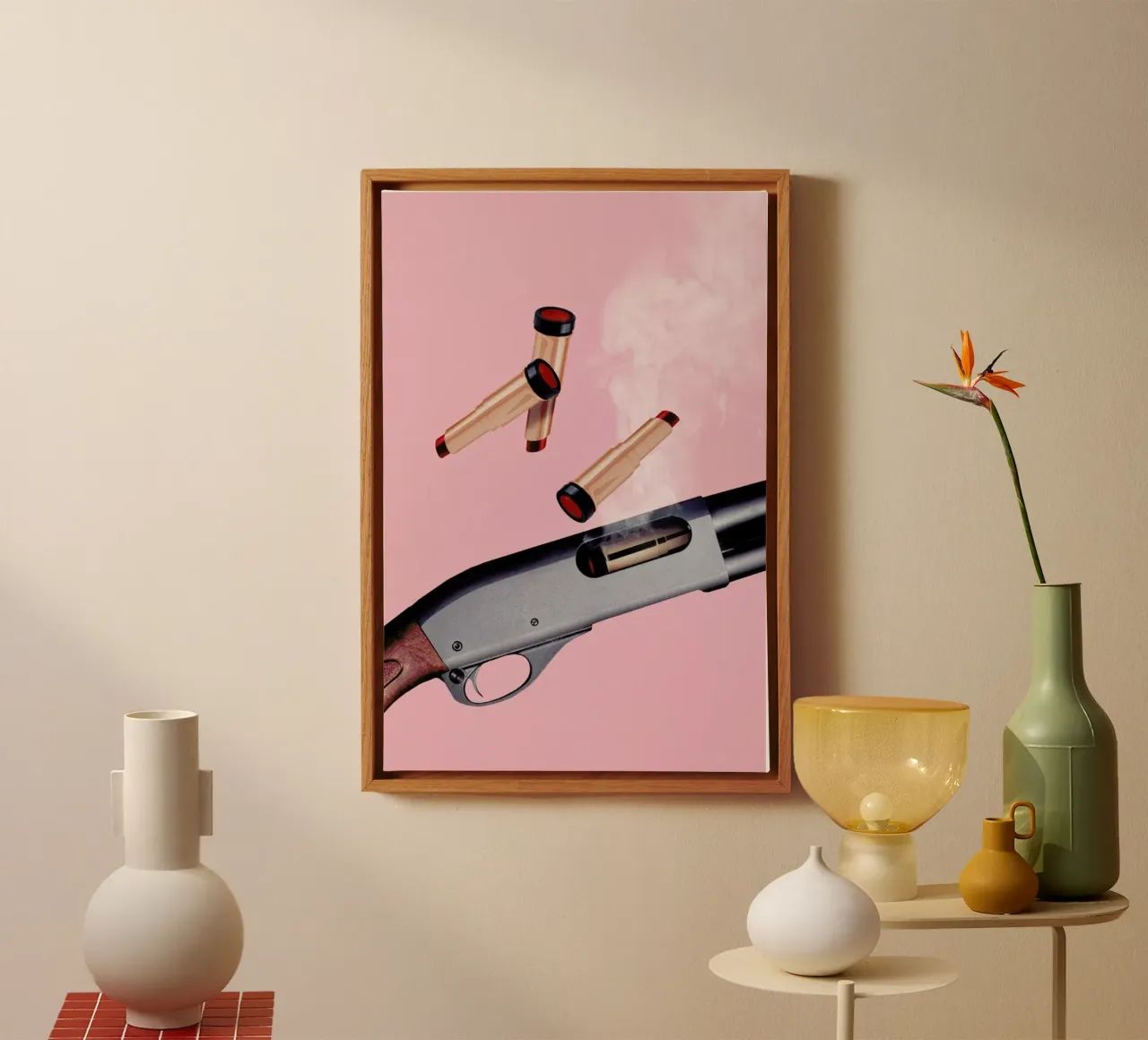 Lipstick Gun tela con Cornice a cassetta da Jonas Loose