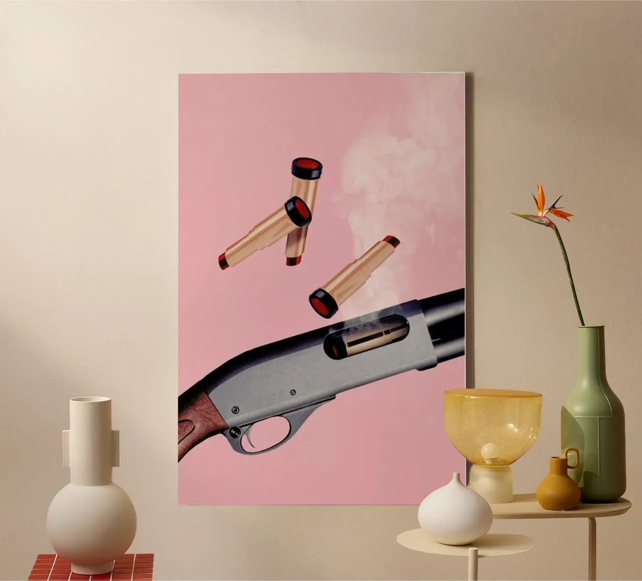 Lipstick Gun tela con Cornice a cassetta da Jonas Loose