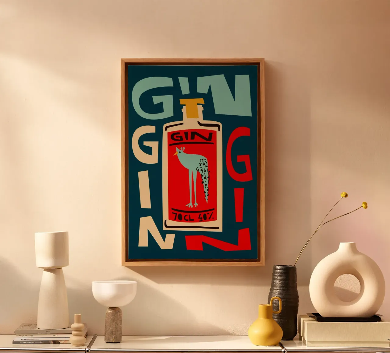 Gin Gin Gin tela con Cornice a cassetta da Fox & Velvet