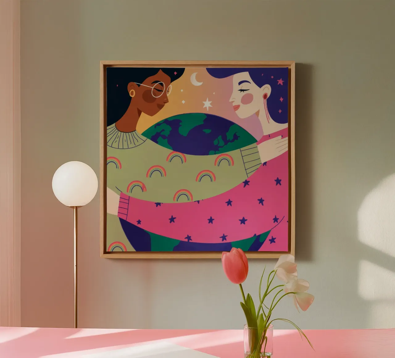World Embrace Unity canvas with Floater frame by Emery Kate