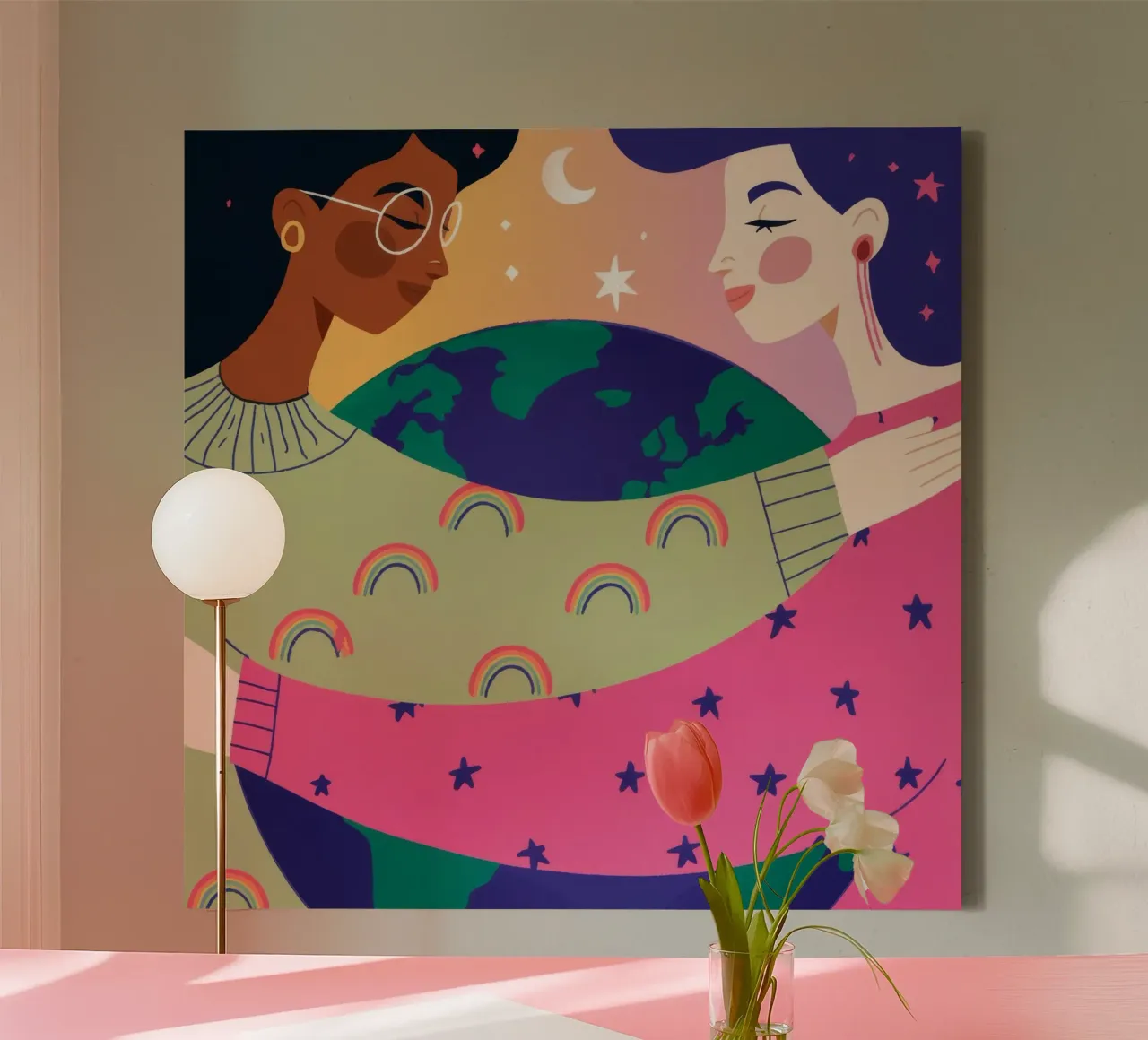 World Embrace Unity canvas with Floater frame by Emery Kate