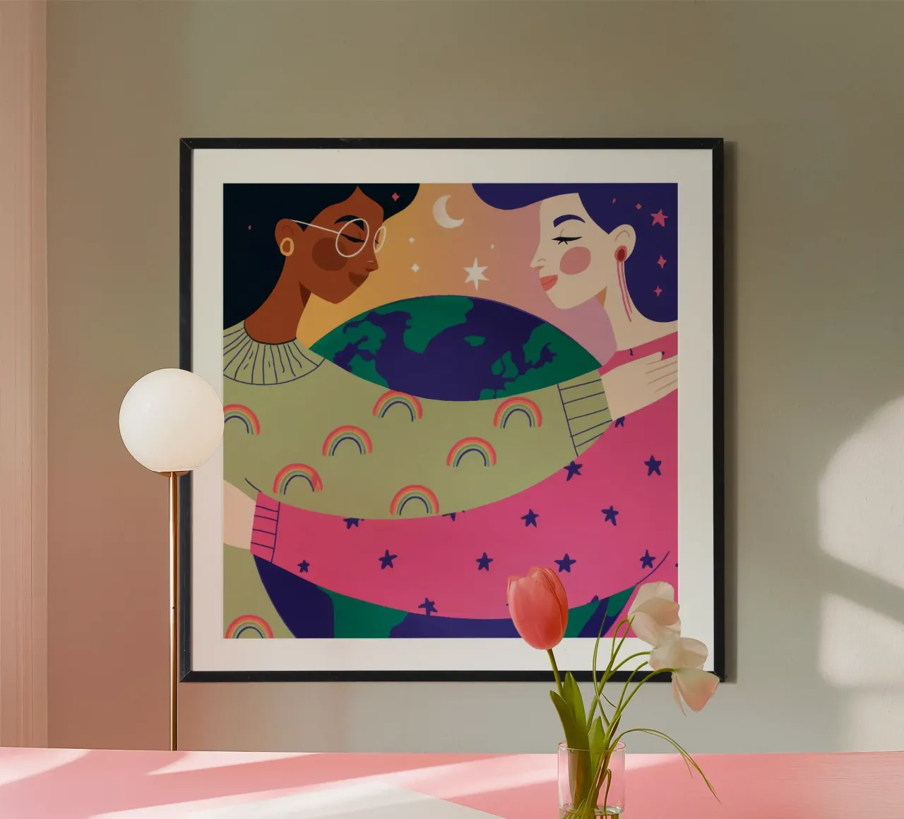 Il mondo abbraccia l'unità poster con telaio in alluminio da Emery Kate