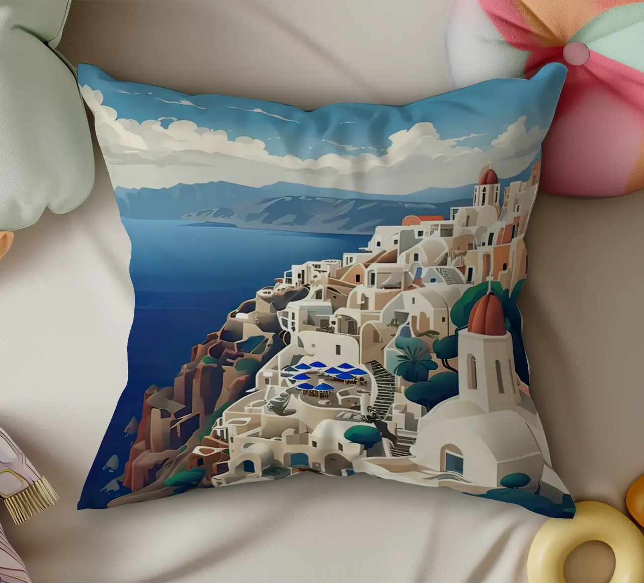 Greece santorini poster cuscino da 🎁 ARTVI-SHOP