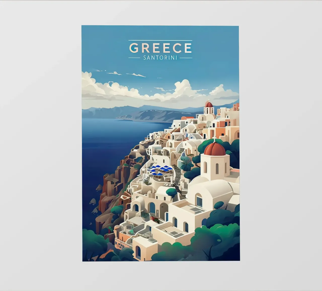 Grecia santorini cartel papel para pared de 🎁 ARTVI-SHOP