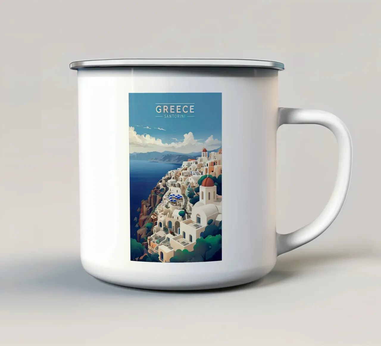 Greece santorini poster tazza in smalto da ARTVI-SHOP