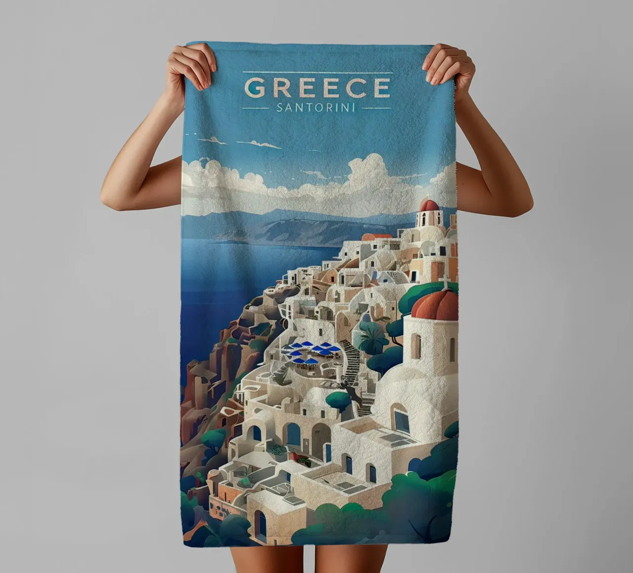 Greece santorini poster asciugamano da bagno da 🎁 ARTVI-SHOP