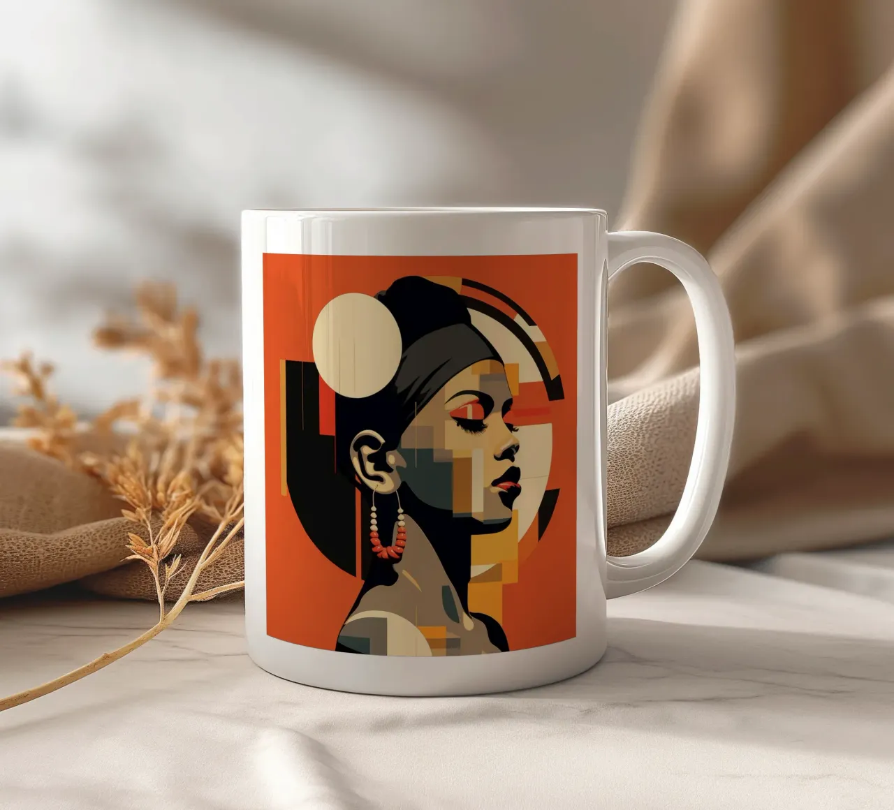 Abstract Bauhaus Ethiopian Woman ceramic mug by Artful Muse