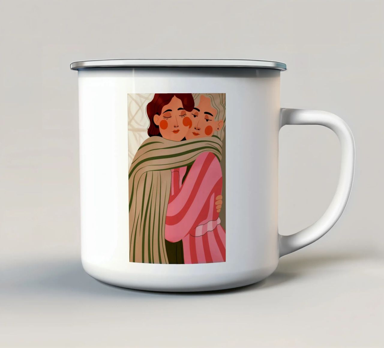 Accogliente e caldo abbraccio tazza in smalto da Emery Kate