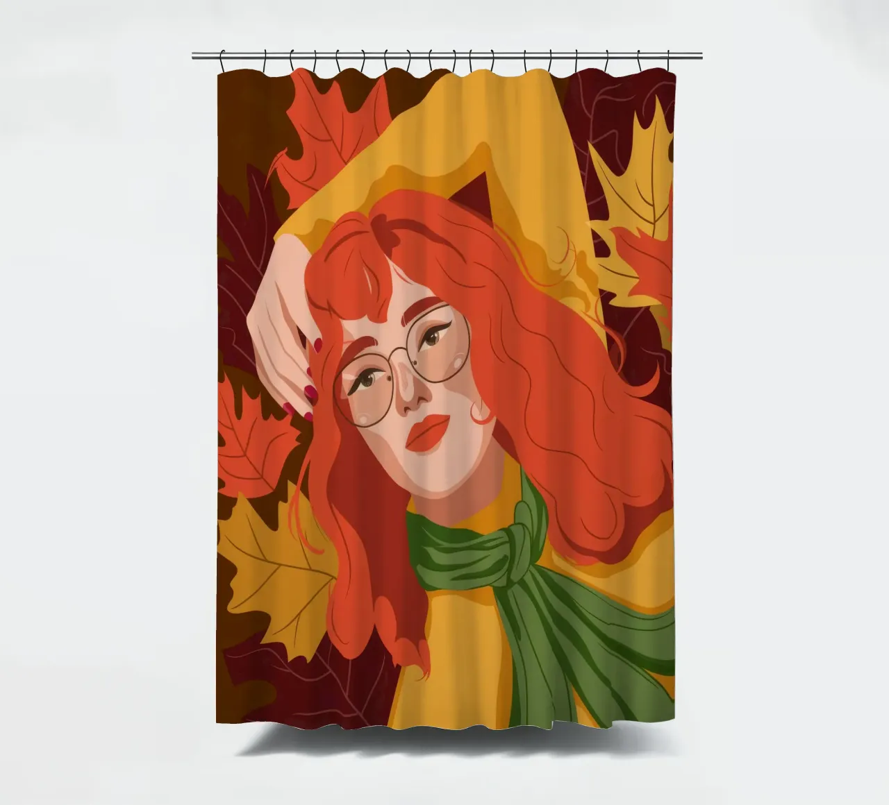 Autumn Red Hair shower curtain by Emery Kate