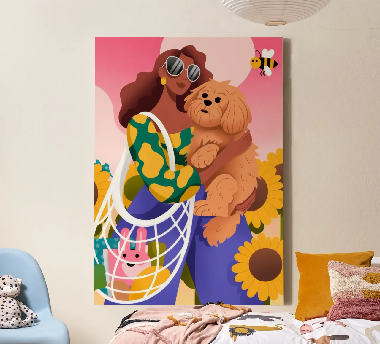 Girasole cucciolo soffice tela con Cornice a cassetta da Emery Kate