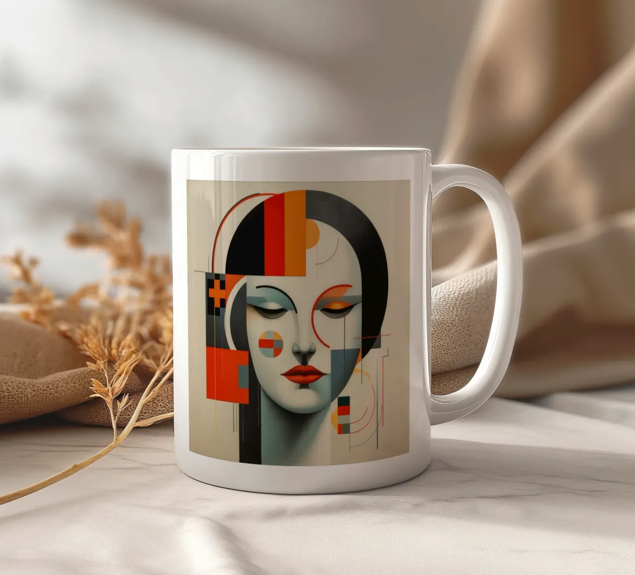 Abstrakte Bauhaus Finnische Frau Keramik Tasse von Artful Muse