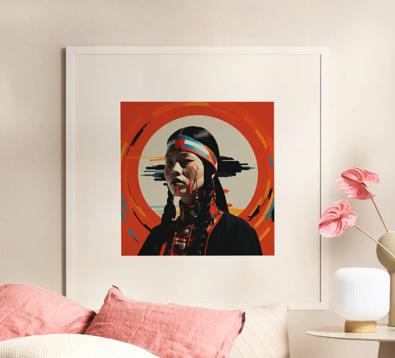 Donna mongola astratta Bauhaus poster con telaio in legno da Artful Muse