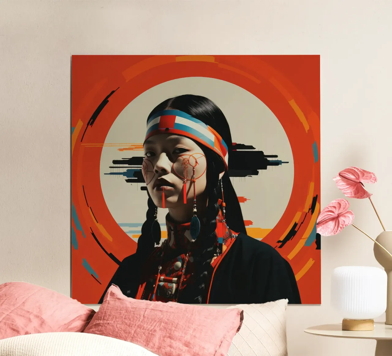 Donna mongola astratta Bauhaus poster con telaio in legno da Artful Muse
