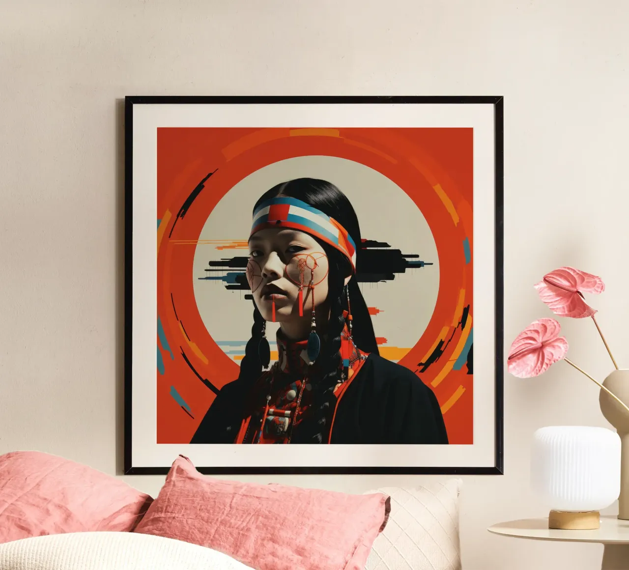 Donna mongola astratta Bauhaus poster con telaio in legno da Artful Muse