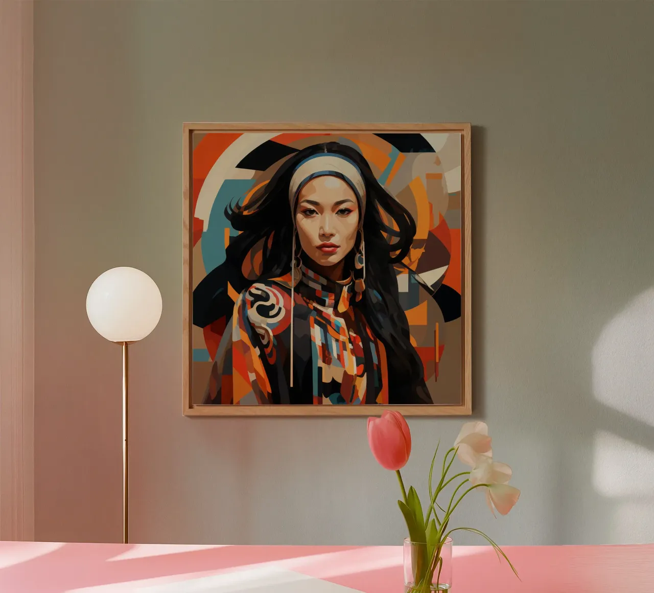 Donna mongola astratta Bauhaus pannello forex da Artful Muse