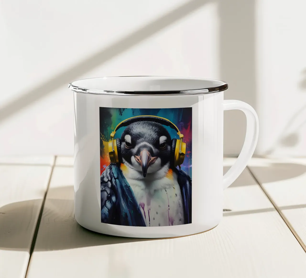 Pinguino in cuffia tazza in smalto da MakArena