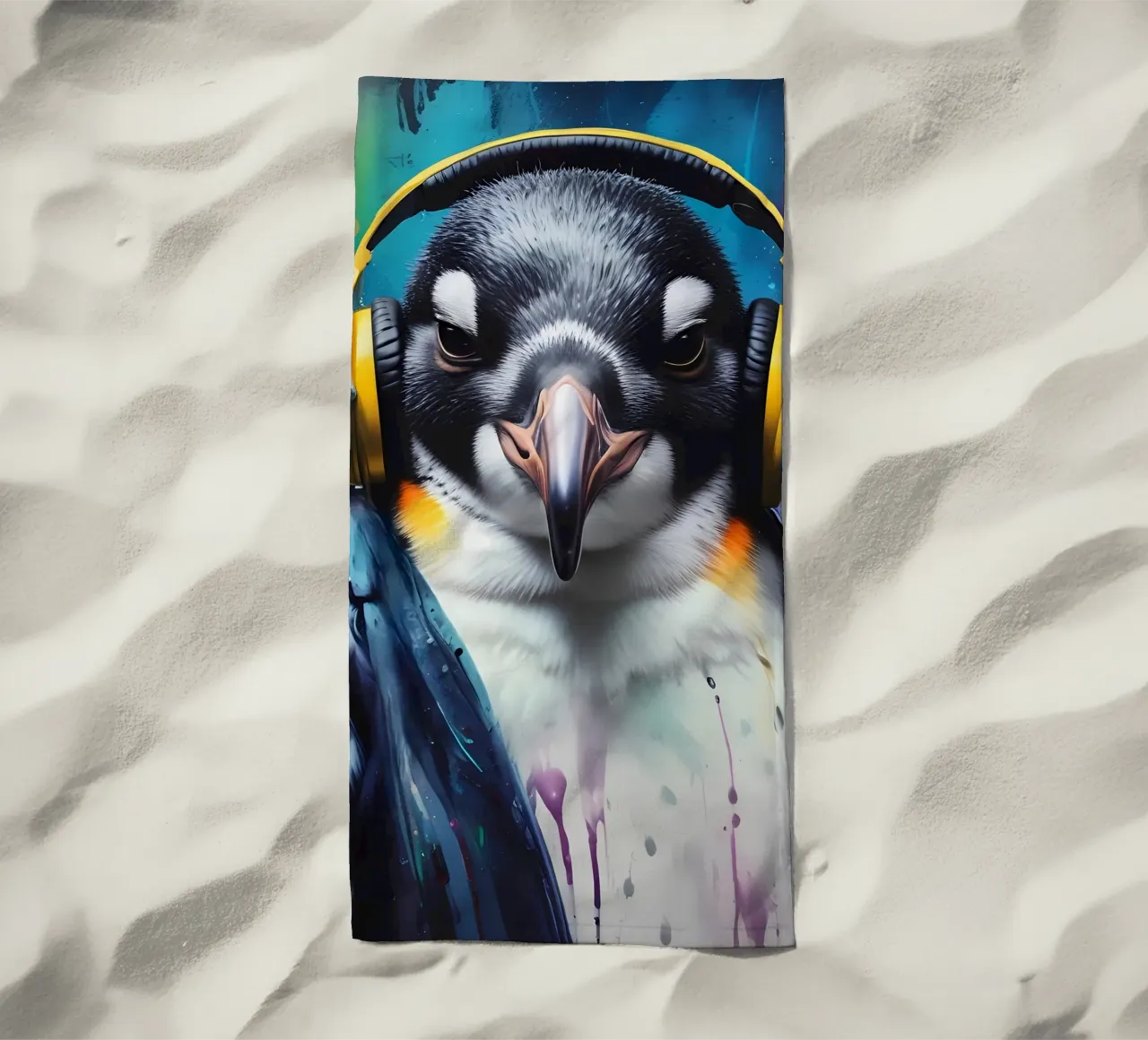 Pinguino in cuffia telo mare da MakArena